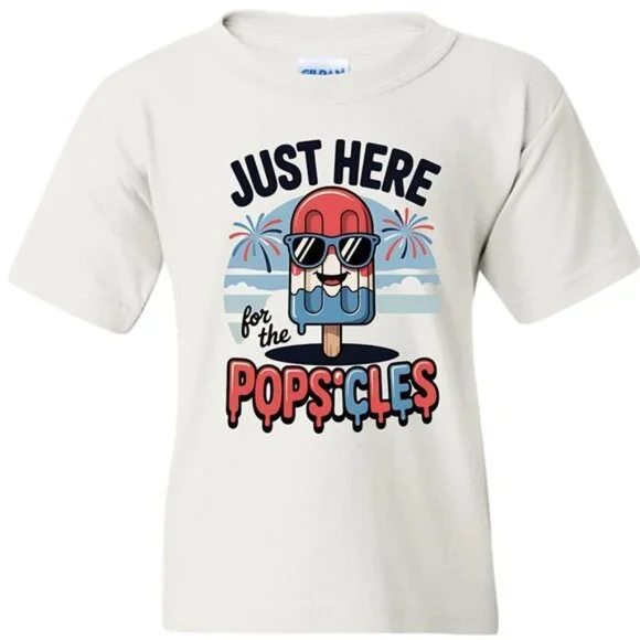 Just Here For The Popsicles Kids T-shirt 4th of July Pride Funny Celebration - Picture 2 of 2